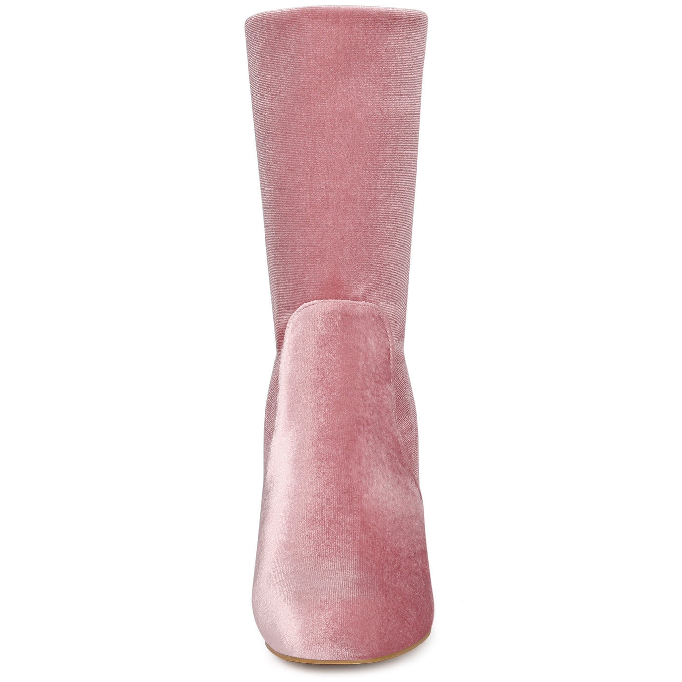 Allegra K Round Toe Block Heel Foldable Mid Calf Faux Velvet Boots