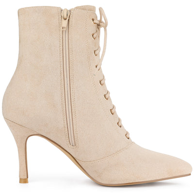 Pointy Toe Lace Up Side Zip Stiletto Heel Ankle Boots