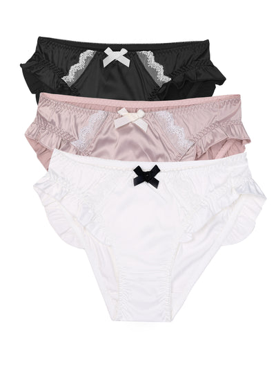 Women's Underwear Comfortable Satin Shiny Panties Mid-Rise Ruffle Trim Briefs