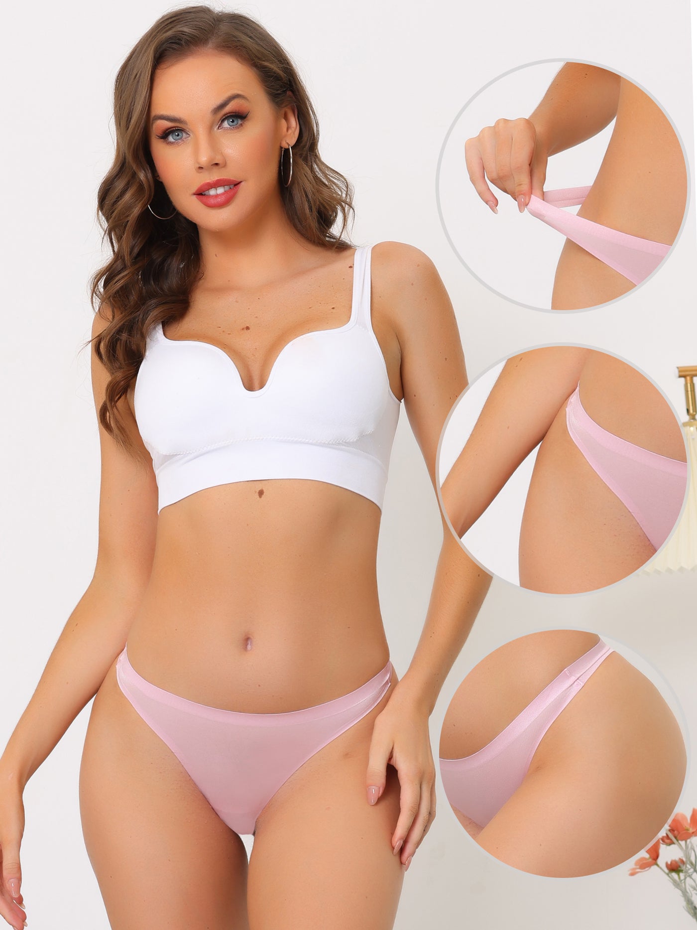 Allegra K Women's Underwear Satin Invisible Bikini Comfortable No-Show Thongs
