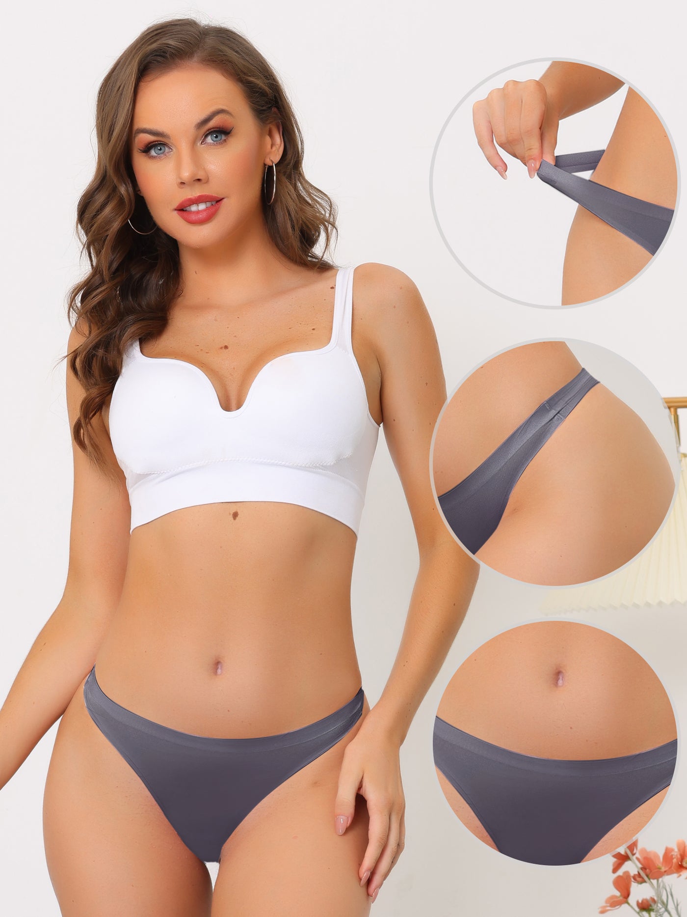 Allegra K Women's Underwear Satin Invisible Bikini Comfortable No-Show Thongs