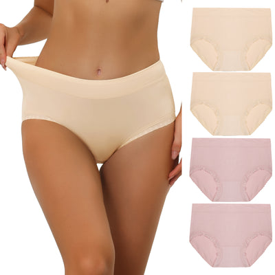 Allegra K Panties for Women Packs Mid-Rise Comfortable Underwear Mesh Trim Solid Brief