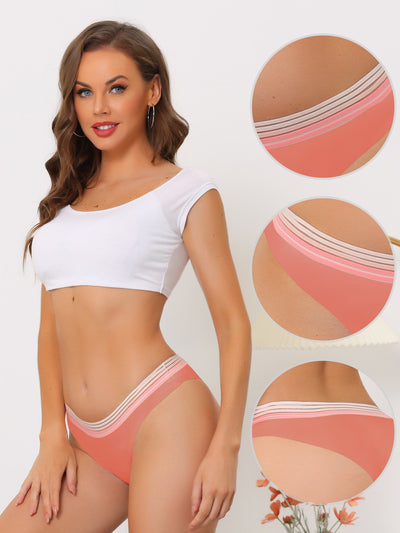 Women's Unlined Thongs No Show Breathable Smooth Color-Block Underwears