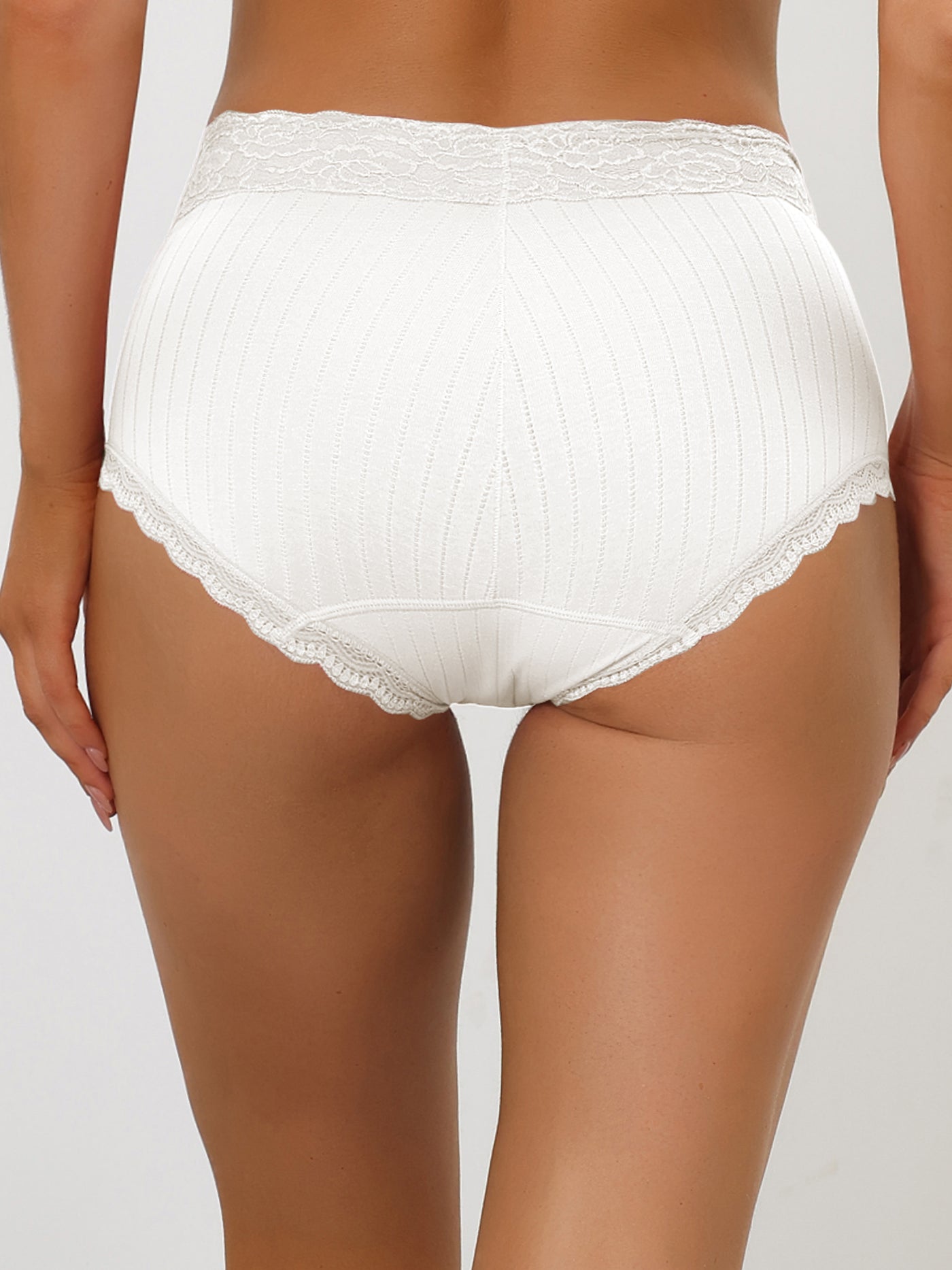 Allegra K Women's High Waist Underwear Tummy Control Comfortable Lace Trim Ribbed Panties