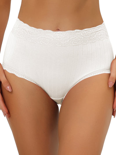 Women's High Waist Underwear Tummy Control Comfortable Lace Trim Ribbed Panties