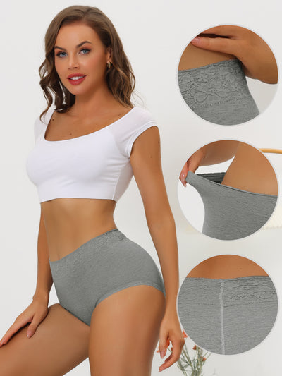 Women's Cotton Underwear High-Rise Lace Trim Tummy Control Full Coverage Brief