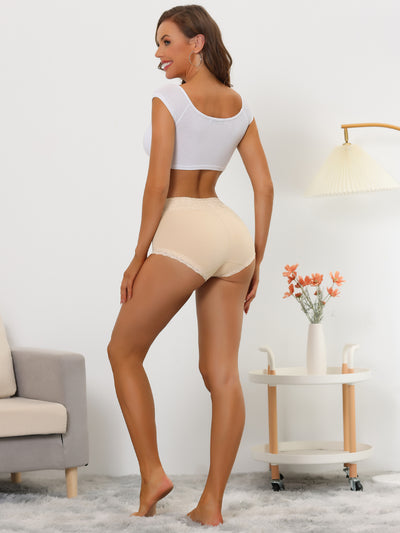 Women's Cotton Underwear High-Rise Lace Trim Tummy Control Full Coverage Brief