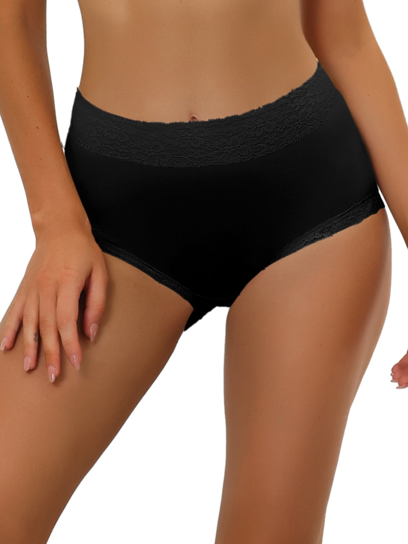 Allegra K Women's Cotton Underwear High-Rise Lace Trim Tummy Control Full Coverage Brief