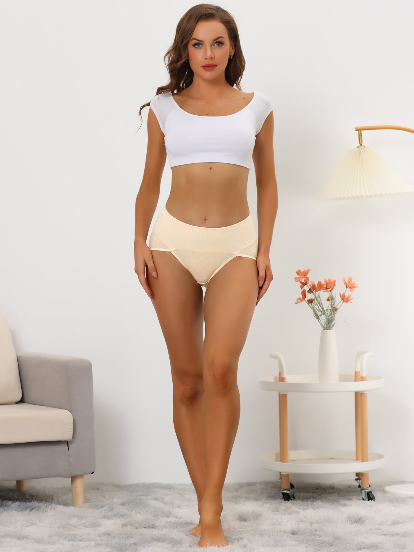 Allegra K Women's Hi-Cut Ribbed High Waist Tummy Control Underwear Available in Plus Size