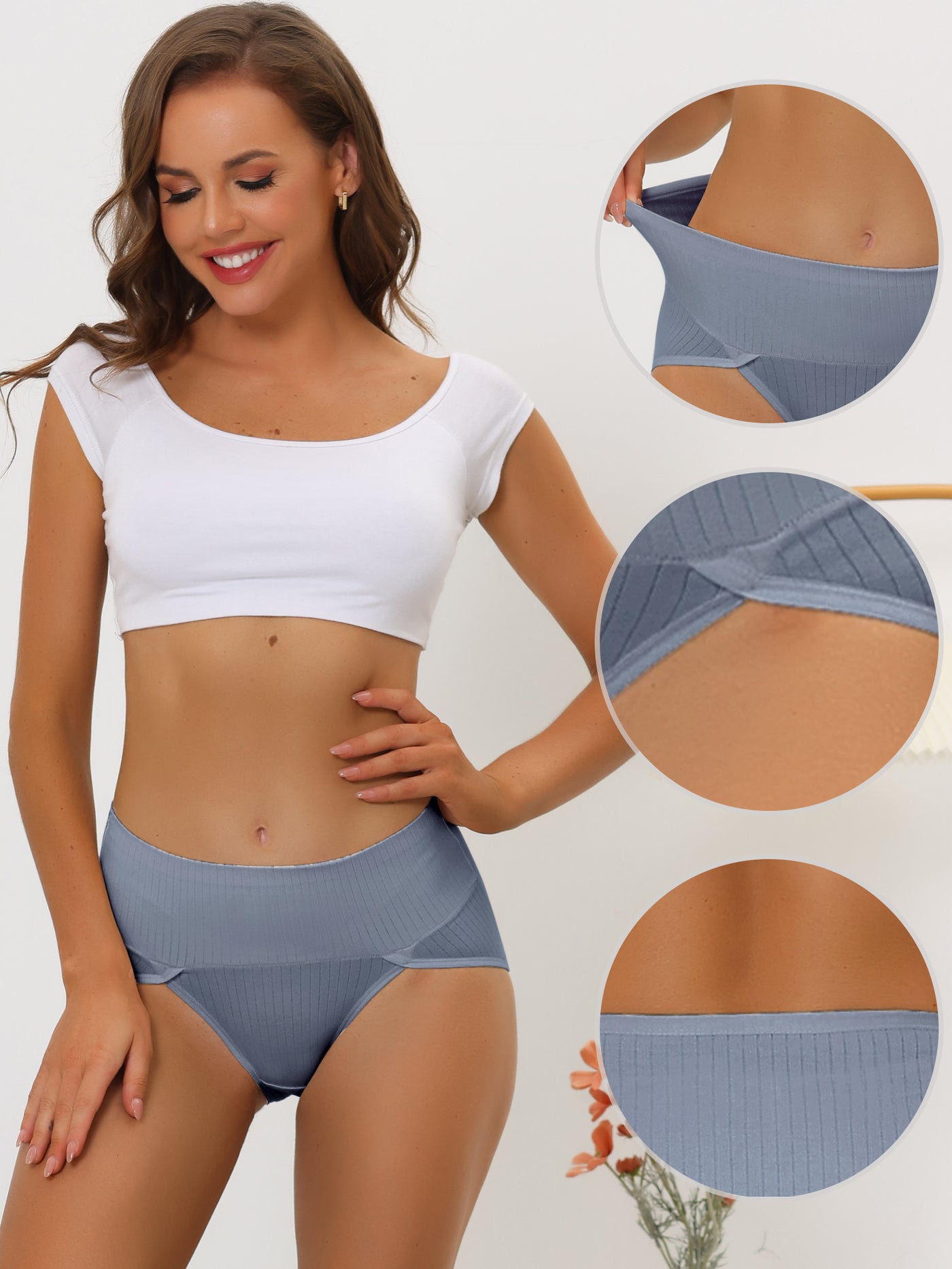 Allegra K Women's Hi-Cut Ribbed High Waist Tummy Control Underwear Available in Plus Size