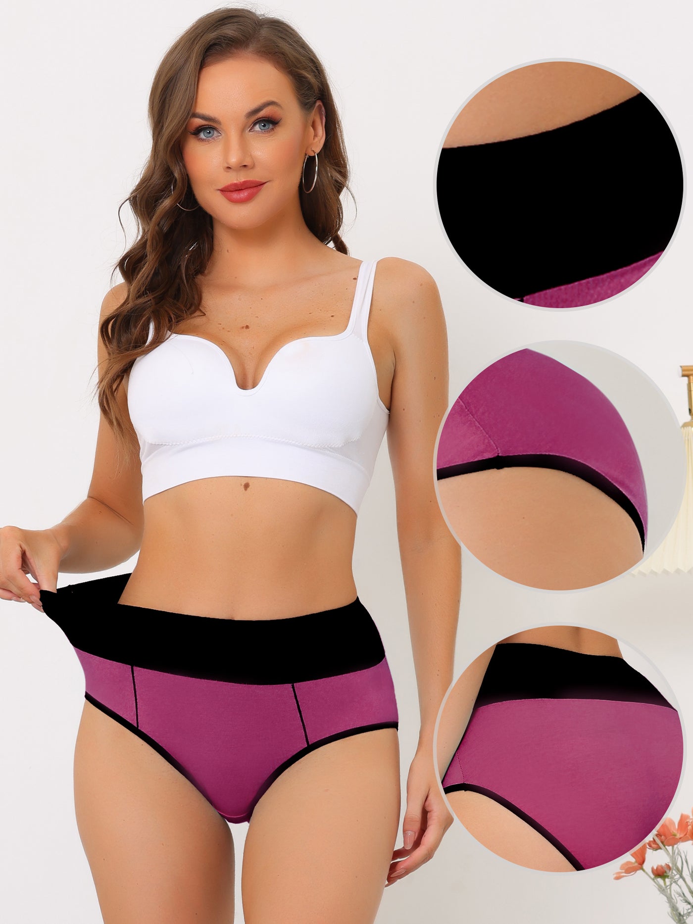 Allegra K Women's High Waist Tummy Control Color-Block Brief, Available in Plus Size