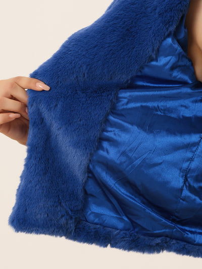 Autumn Winter Cropped Jacket Notch Lapel Faux Fur Fluffy Coat
