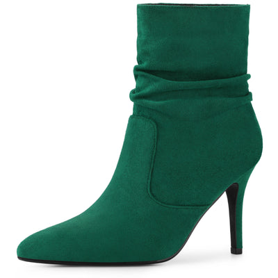 Allegra K Slouchy Pointy Toe Pull On Stiletto Heel Ankle Boots