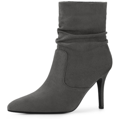 Slouchy Pointy Toe Pull On Stiletto Heel Ankle Boots