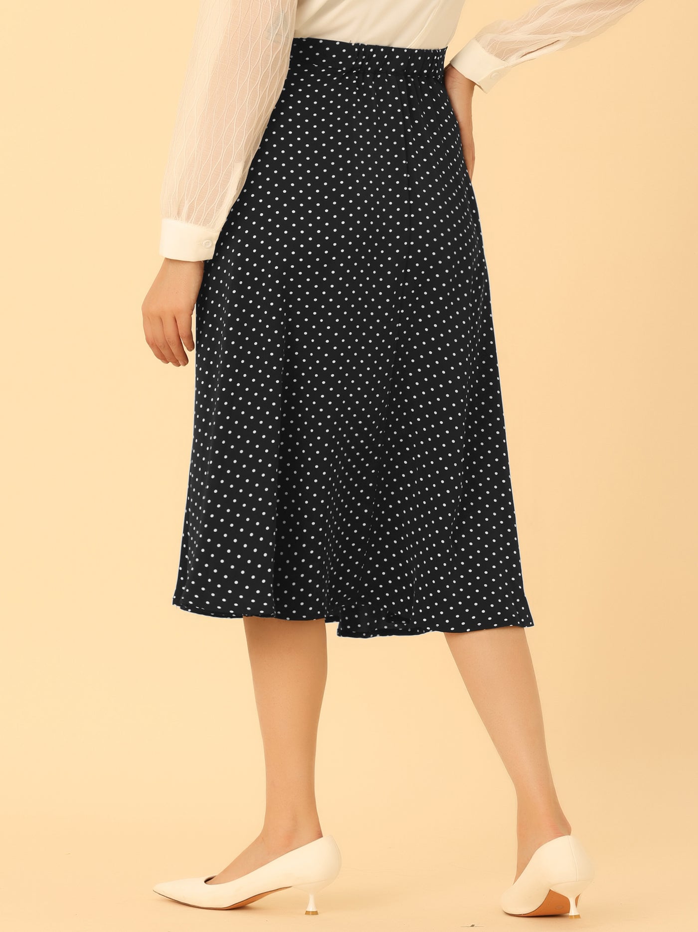 Allegra K Retro Polka Dot Elastic Waist Vintage A-Line Midi Skirt
