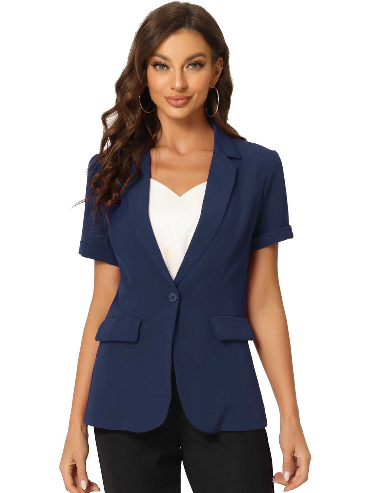 Allegra K 1 Button Office Business Short Sleeve Blazer Jacket