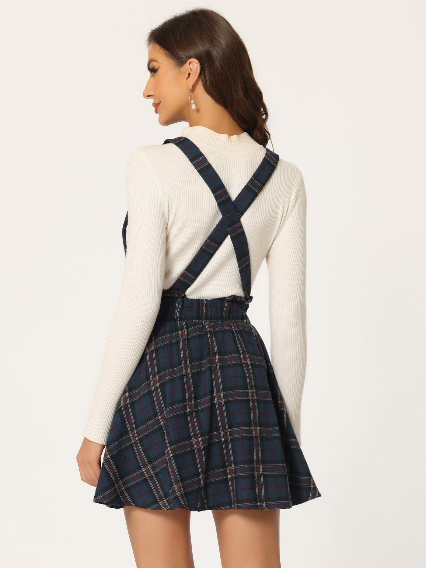 Allegra K Christmas Gothic Plaid High Waisted Detachable Suspender Skirt