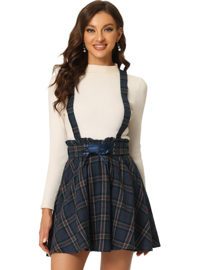 Christmas Gothic Plaid High Waisted Detachable Suspender Skirt