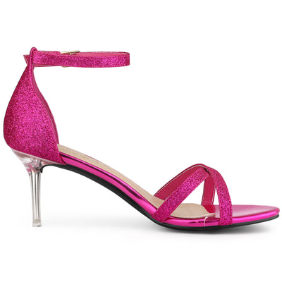 Women's Glitter Ankle Straps Stiletto Clear Heels Sandals
