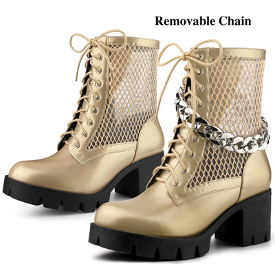 Platform Silver Chain Decor Chunky Heel Combat Boots