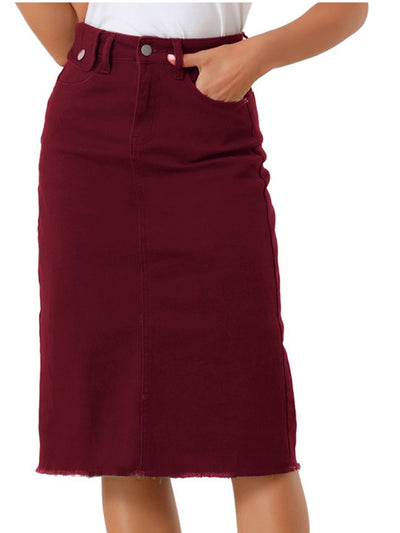 Casual High Waist Back Slit Stretch Denim Skirt