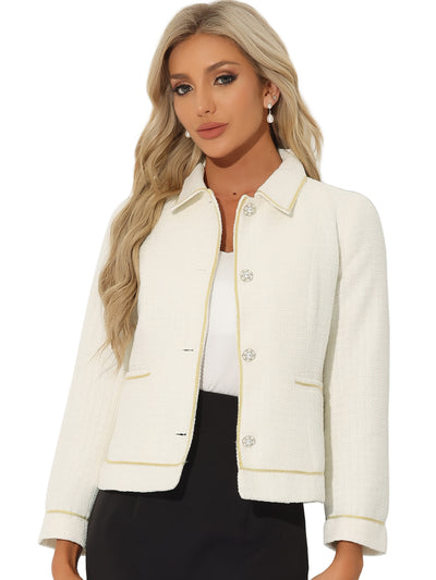 Collared Long Sleeve Contrast Trim Button Down Work Short Jacket