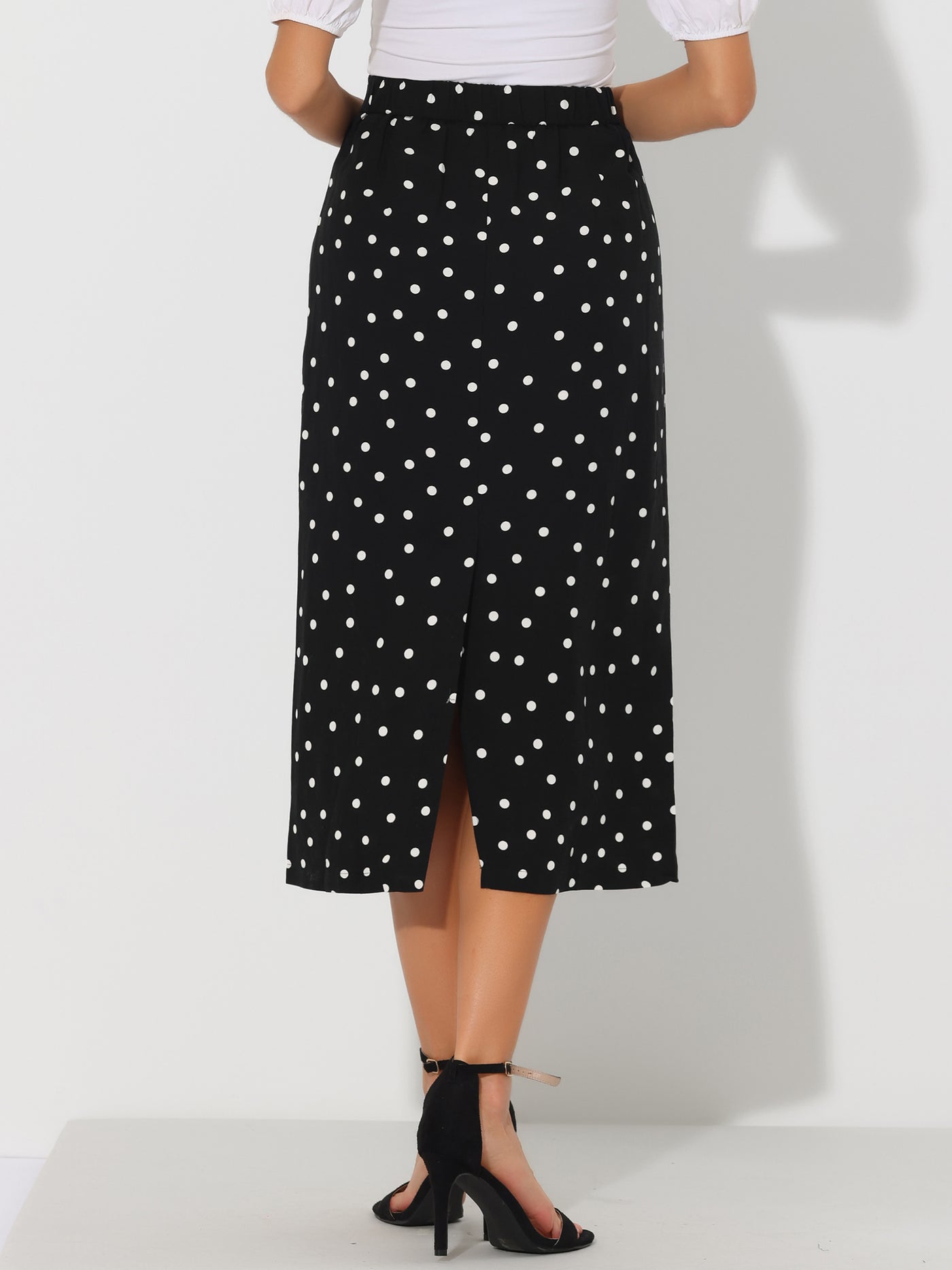 Allegra K Women's Summer Polka Dots Skirt Casual Elastic High Waisted Pencil Midi Skirt