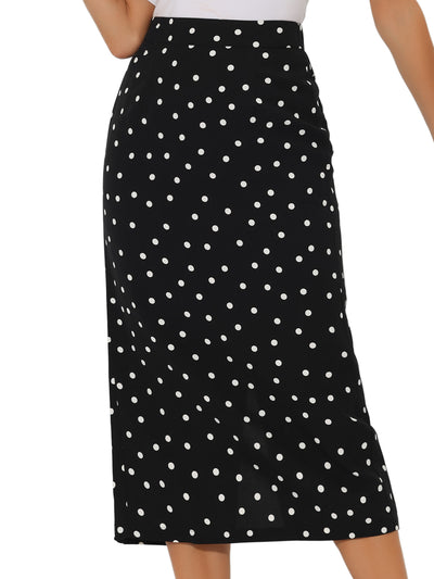 Women's Summer Polka Dots Skirt Casual Elastic High Waisted Pencil Midi Skirt