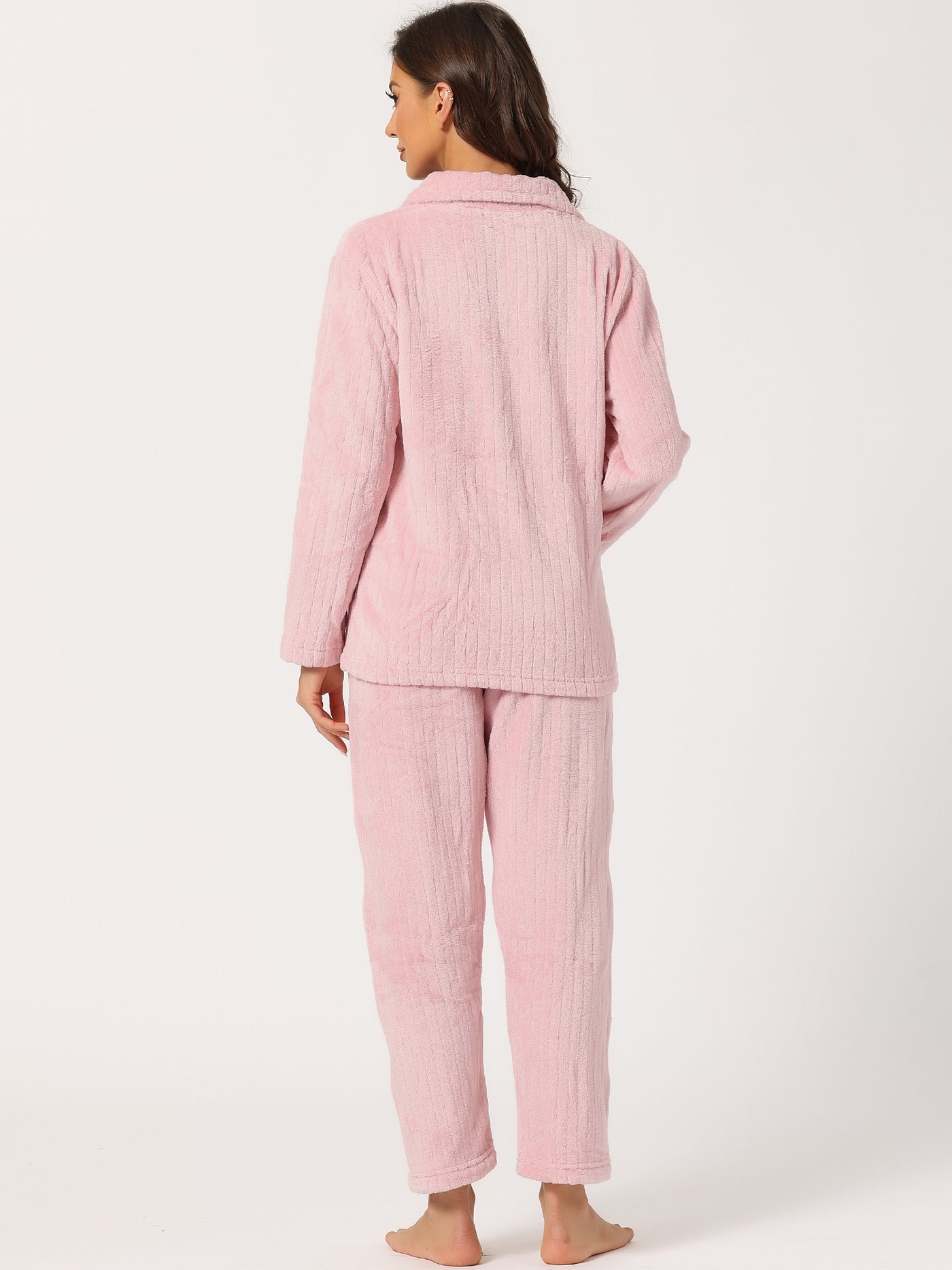 Allegra K Sleepwear Flannel Button Down Lounge Winter Long Sleeve Pajama Sets