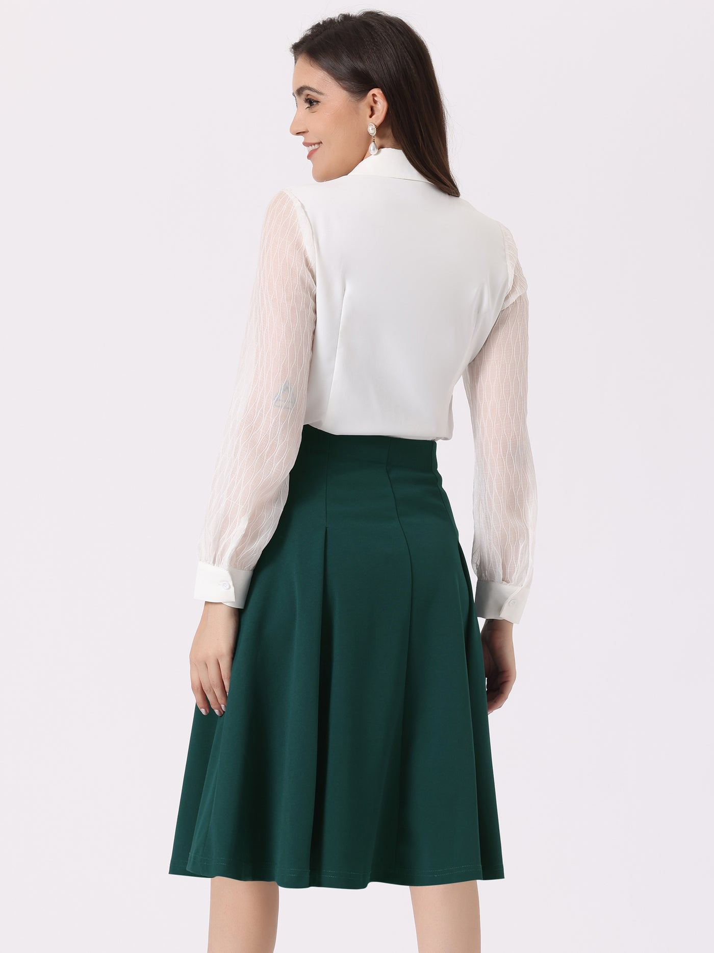 Allegra K Women's High Waist Button Decor Vintage Pleated Flared Midi Skirt