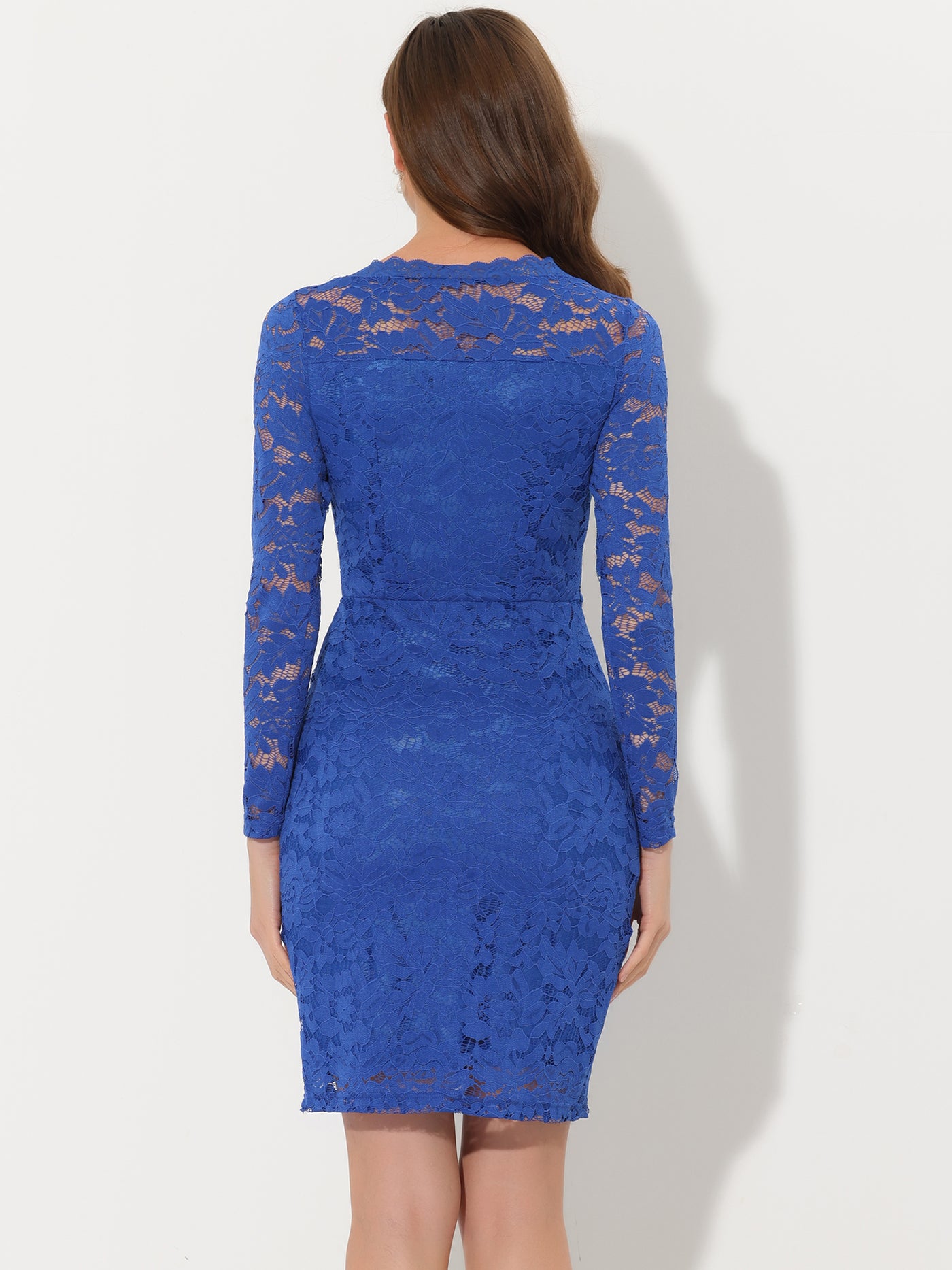 Allegra K Lace Boat Neck Long Sleeve Cocktail Bodycon Pencil Dress