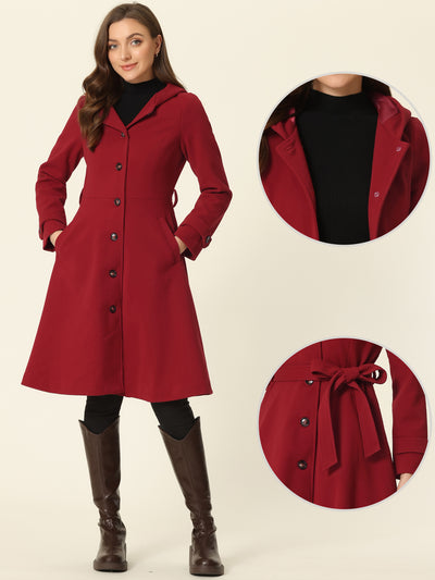 Single Breasted Belted Hooded Winter Pockets Coat