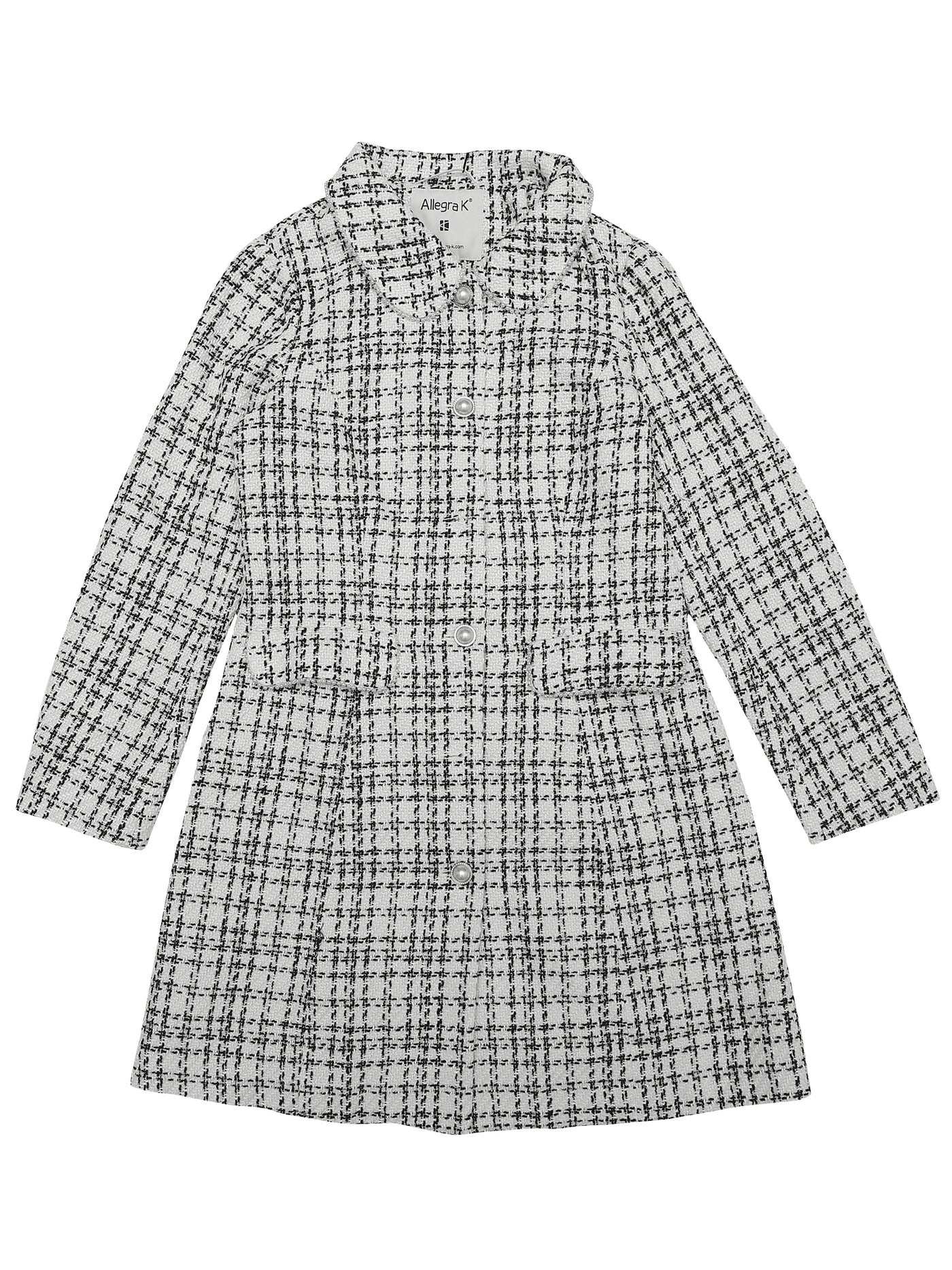 Allegra K Doll Collar for Plaid Tweed Winter Button Elegant Long Coat