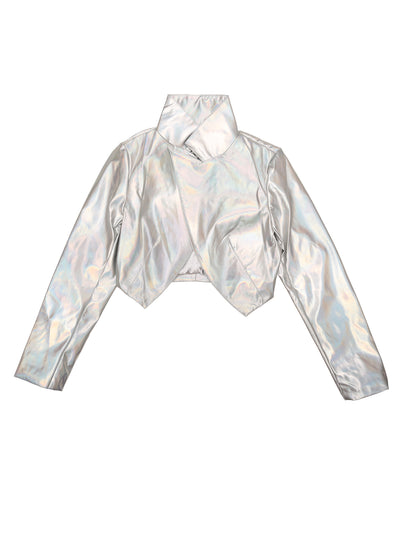 Holographic Long Sleeve Lapel Crop Shiny Party Metallic Jacket