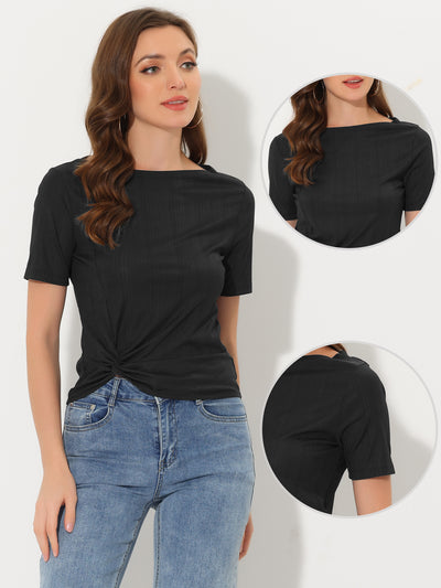 Casual Round Neck Short Sleeve Twist Knot Tee T-Shirt