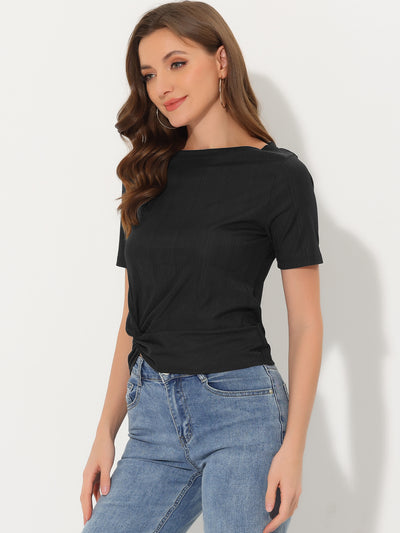 Casual Round Neck Short Sleeve Twist Knot Tee T-Shirt