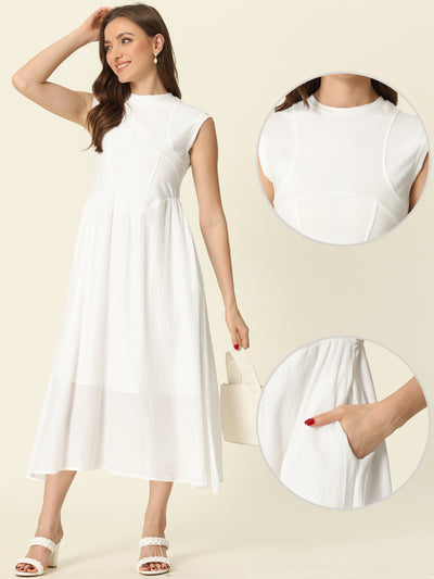 Round Neck Pocketed Sleeveless Solid Casual Dress