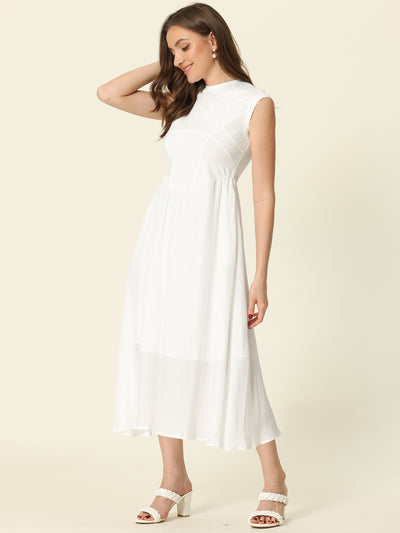 Allegra K Round Neck Pocketed Sleeveless Solid Casual Dress