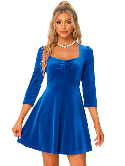 Halloween Party Vintage Square Neck 3/4 Sleeve Velvet Mini Dress