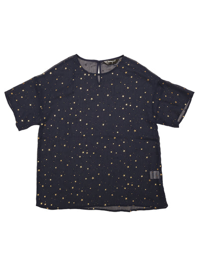Party Sheer T-Shirt Short Sleeve Gilding Metallic Shiny Stars Top