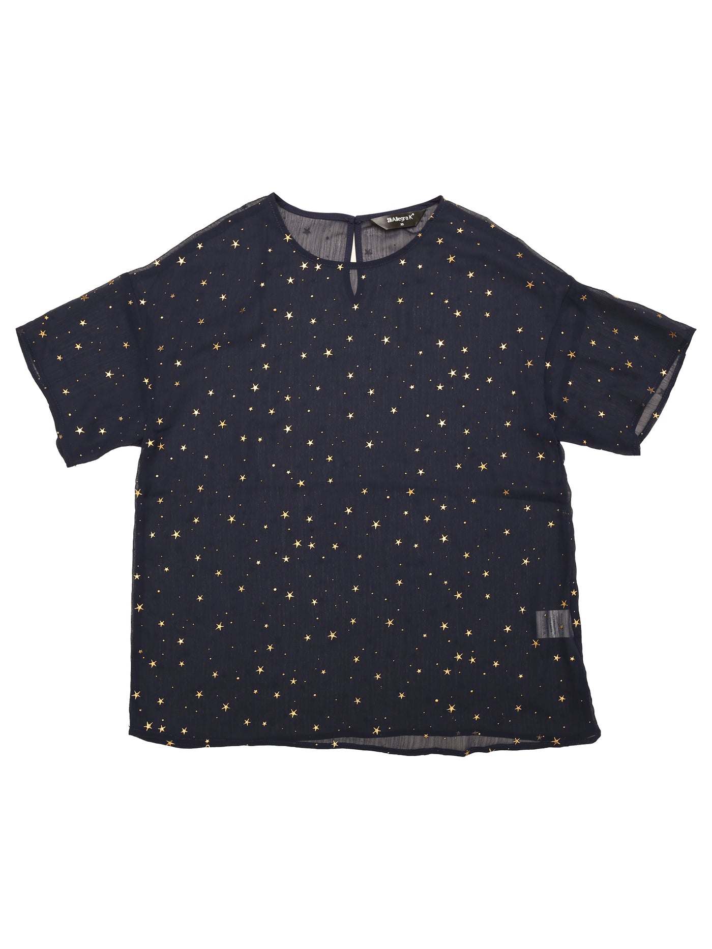 Allegra K Party Sheer T-Shirt Short Sleeve Gilding Metallic Shiny Stars Top