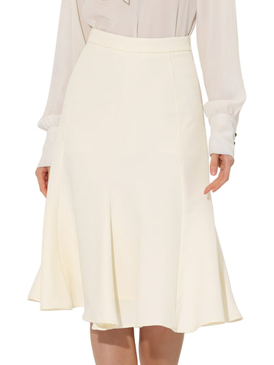 Side Zipper High Waist Elegant Flared A Line Midi Skirt