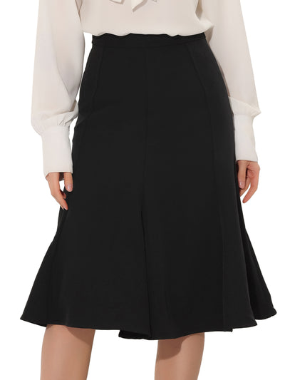 Side Zipper High Waist Elegant Flared A Line Midi Skirt