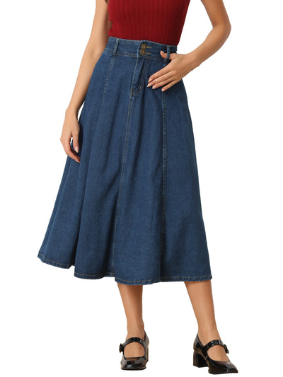Casual Denim High Waist A-Line Classic Long Jean Skirts