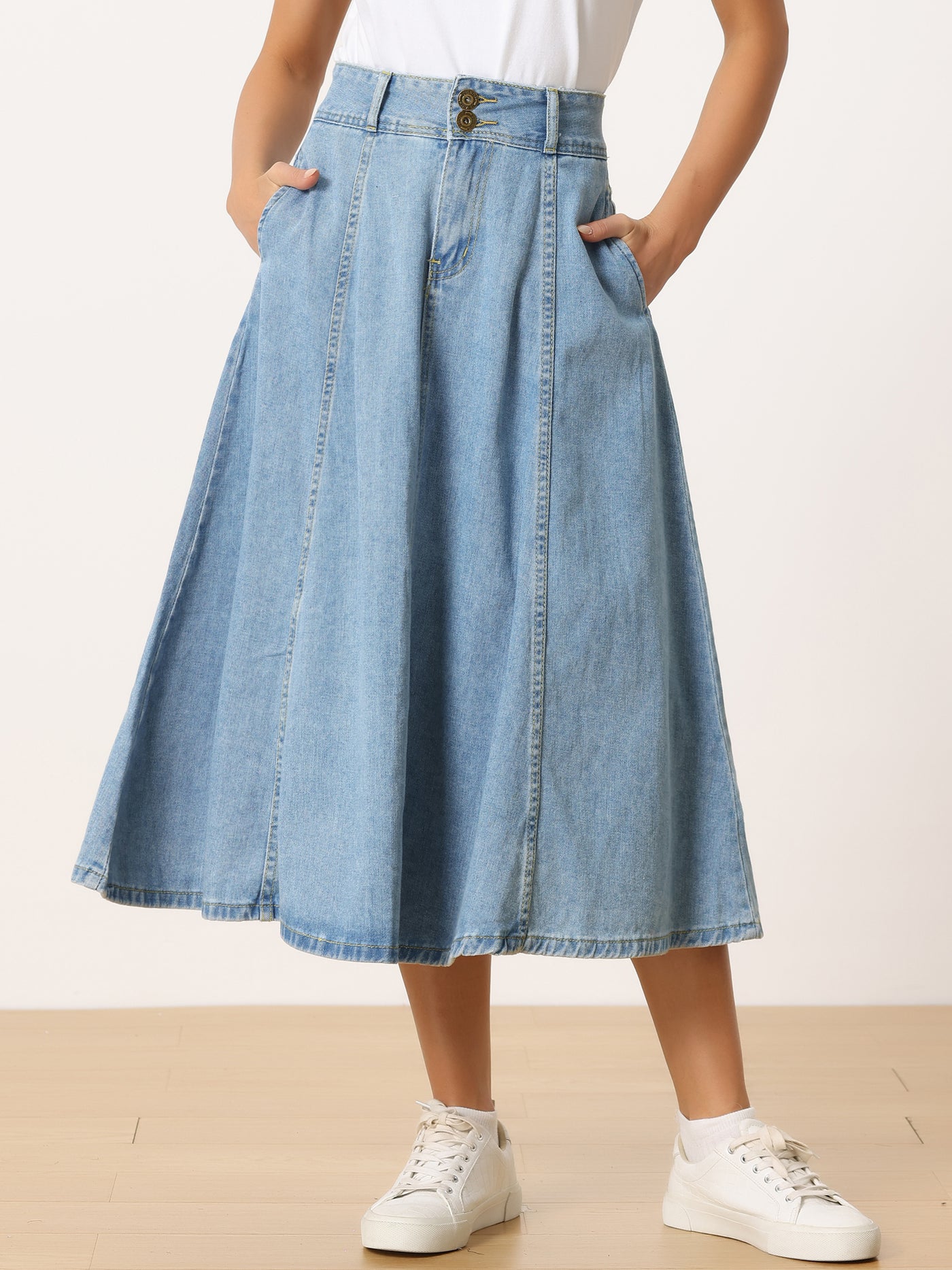 Allegra K Casual Denim High Waist A-Line Classic Long Jean Skirts