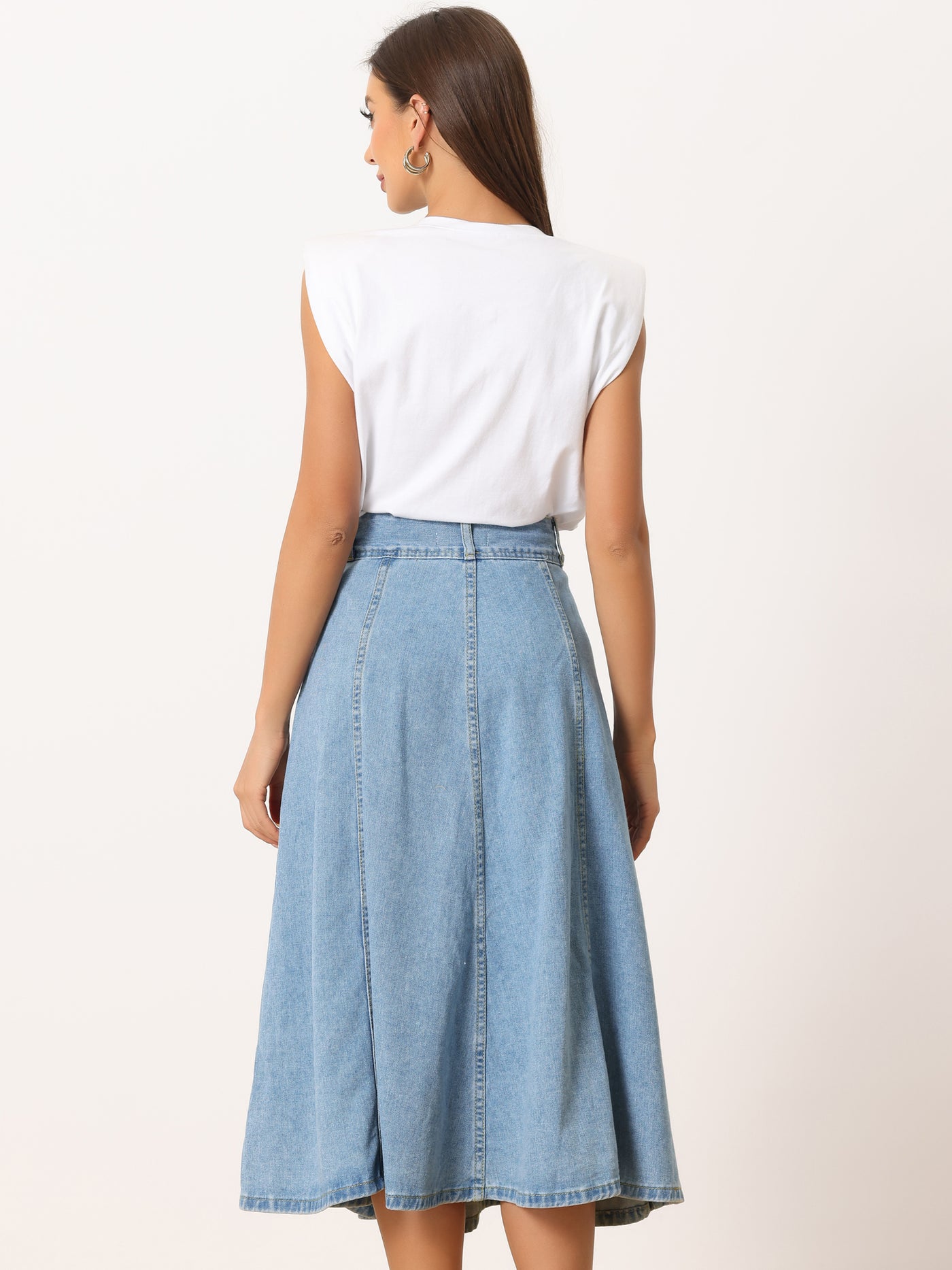 Allegra K Casual Denim High Waist A-Line Classic Long Jean Skirts
