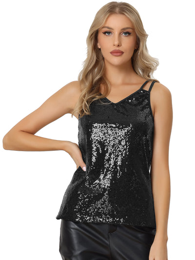 Women's Sequin Sparkle Camisole Shining Club Party Disco Glitter Cami Top