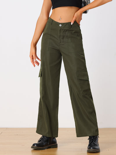 Mid Rise Baggy Wide Leg Pockets Y2K Casual Cargo Pants