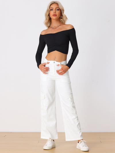 Mid Rise Baggy Wide Leg Pockets Y2K Casual Cargo Pants