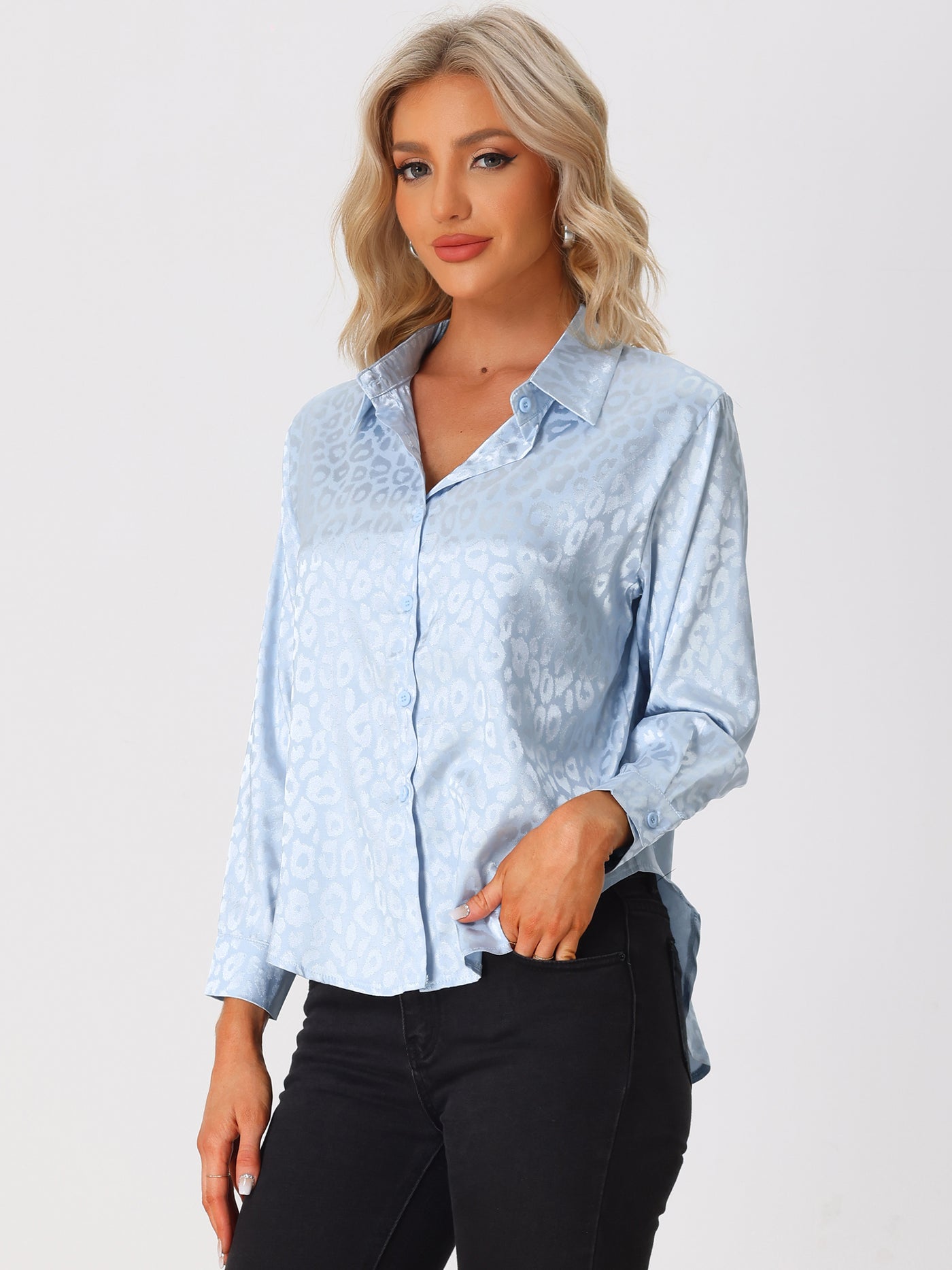 Allegra K Women's Button Down Leopard Print Business Casual Shirt
